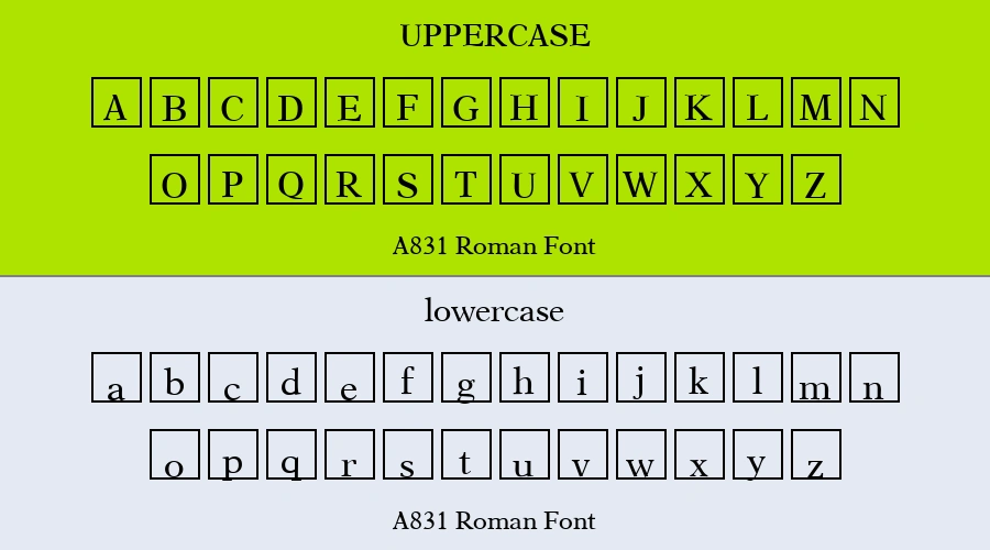 A831 Roman Font Preview
