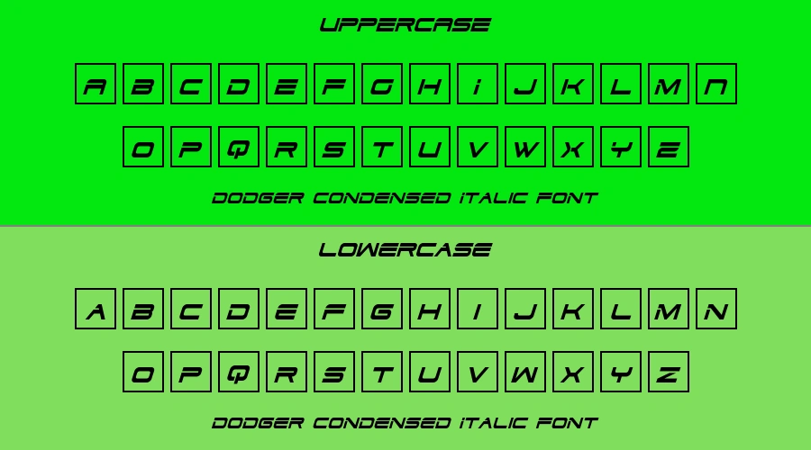 Dodger Condensed Italic Font Preview