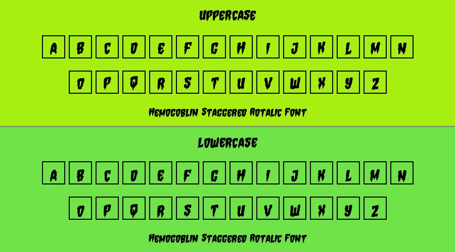 Hemogoblin Staggered Rotalic Font Preview