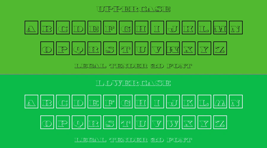 Legal Tender 3D Font Preview