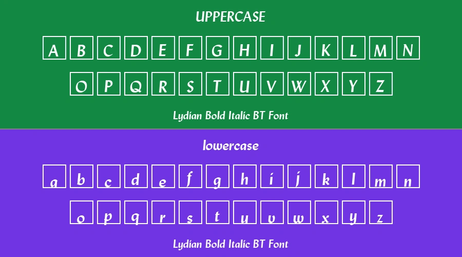 Lydian Bold Italic BT Font Preview