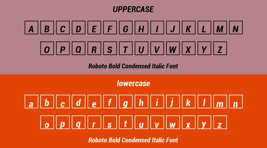Roboto Bold Condensed Italic Font Preview