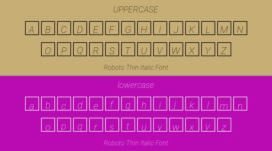 Roboto Thin Italic Font Preview
