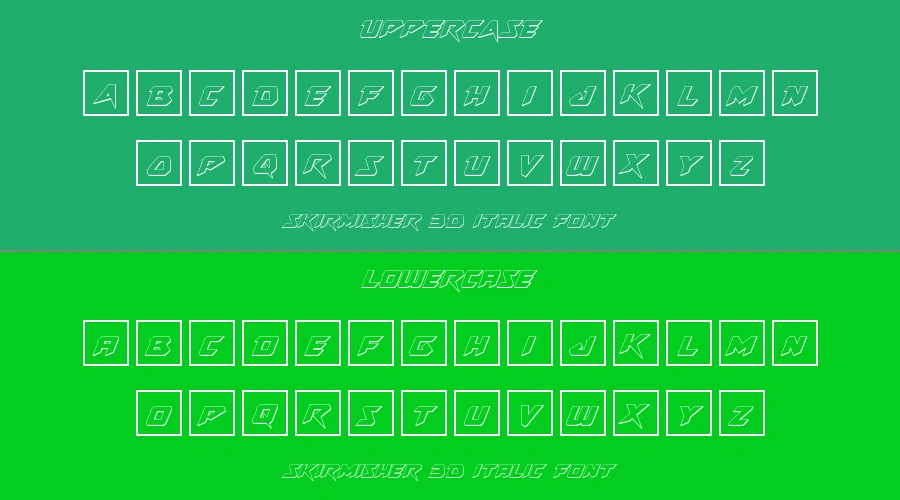 Skirmisher 3D Italic Font Preview