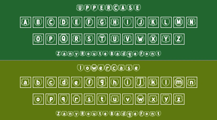 Zany Route Badge Font Preview